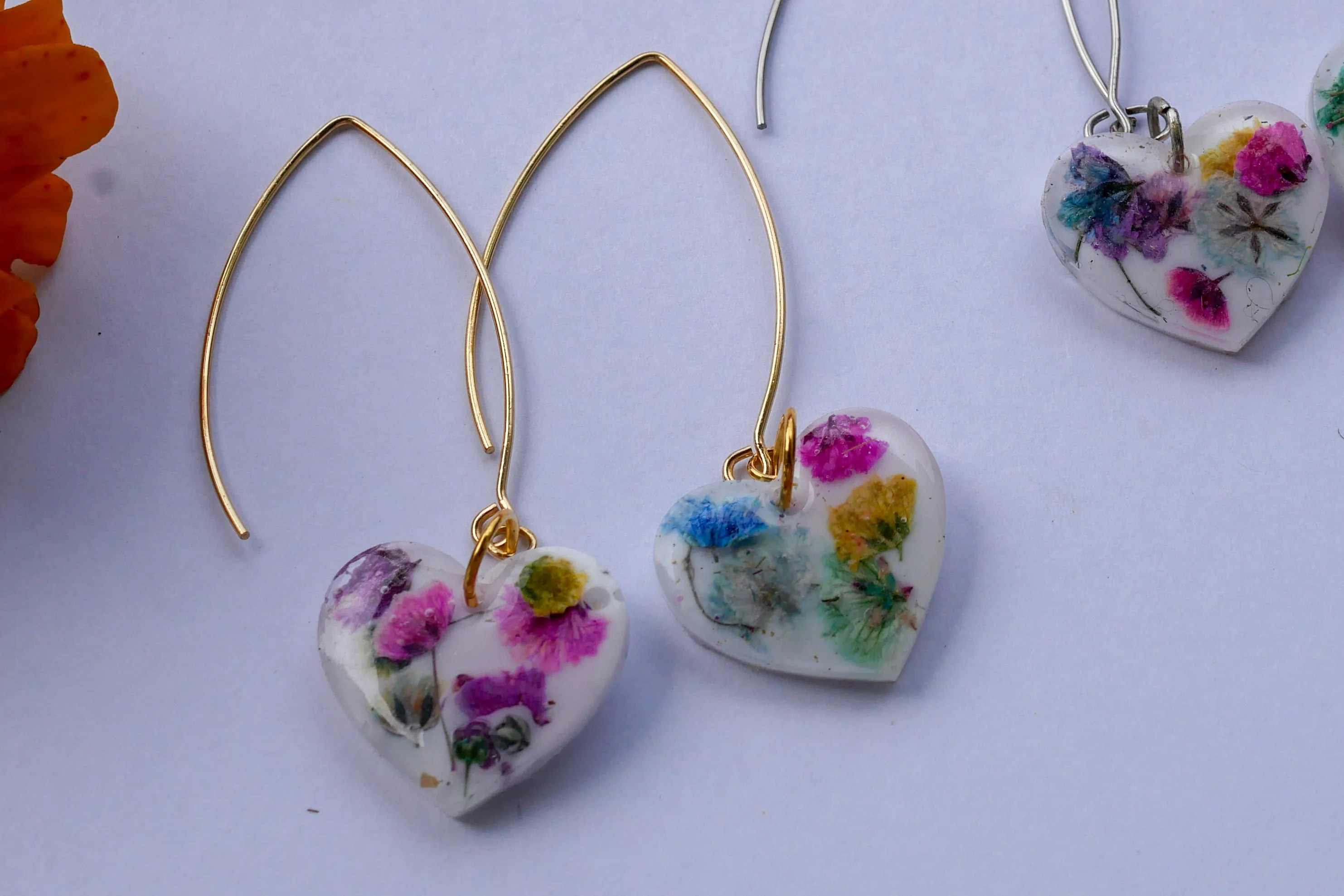 Rainbow baby's breath heart long dangles