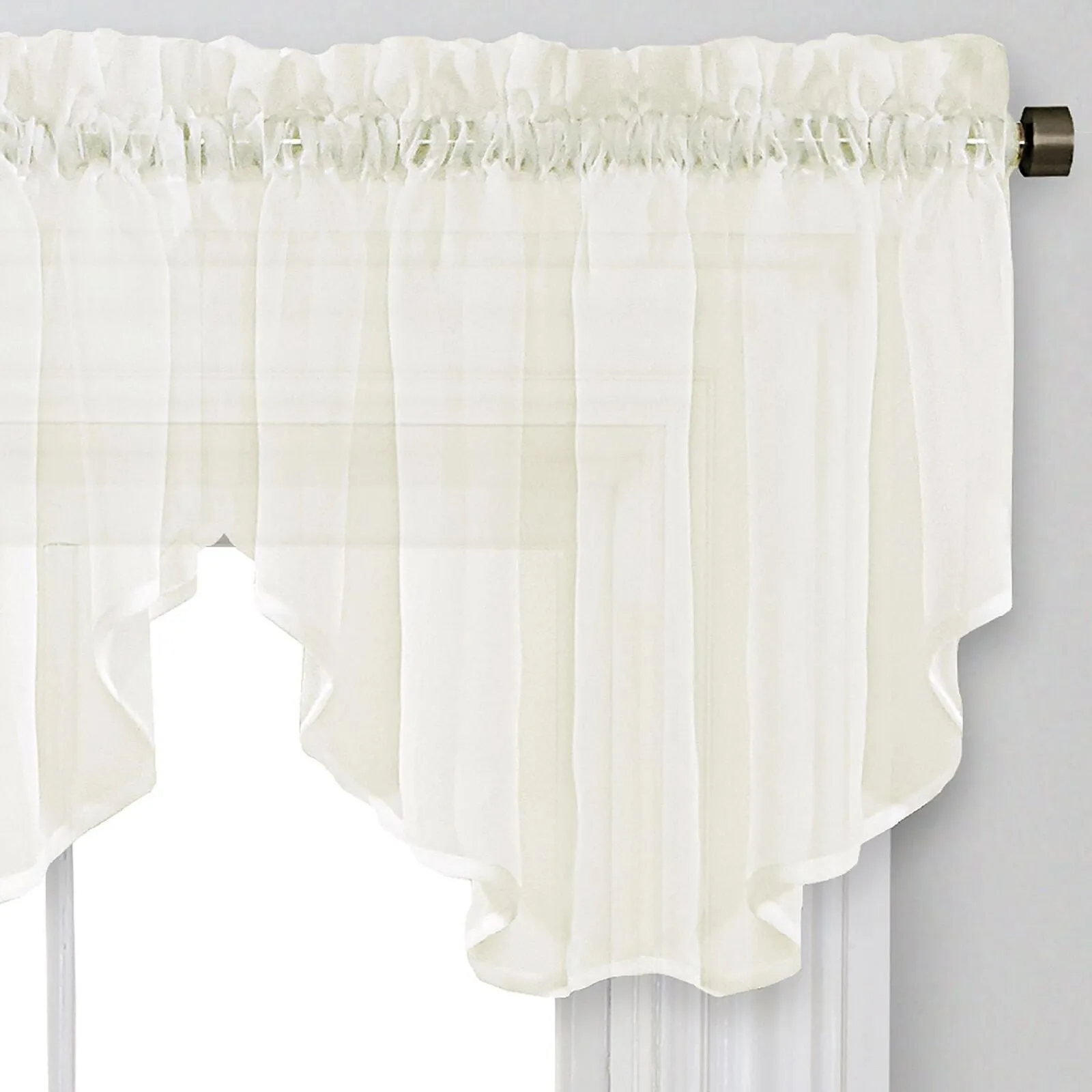 Regal Home Voile Solid Rod Pocket Ascot Valance Ivory White 54" x 20"