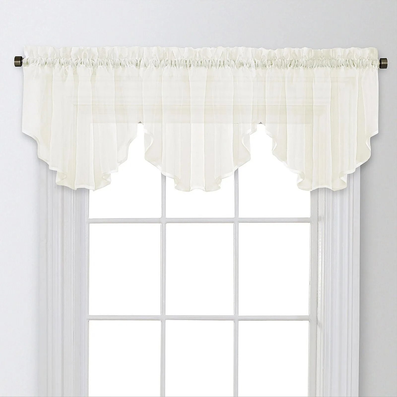 Regal Home Voile Solid Rod Pocket Ascot Valance Ivory White 54" x 20"