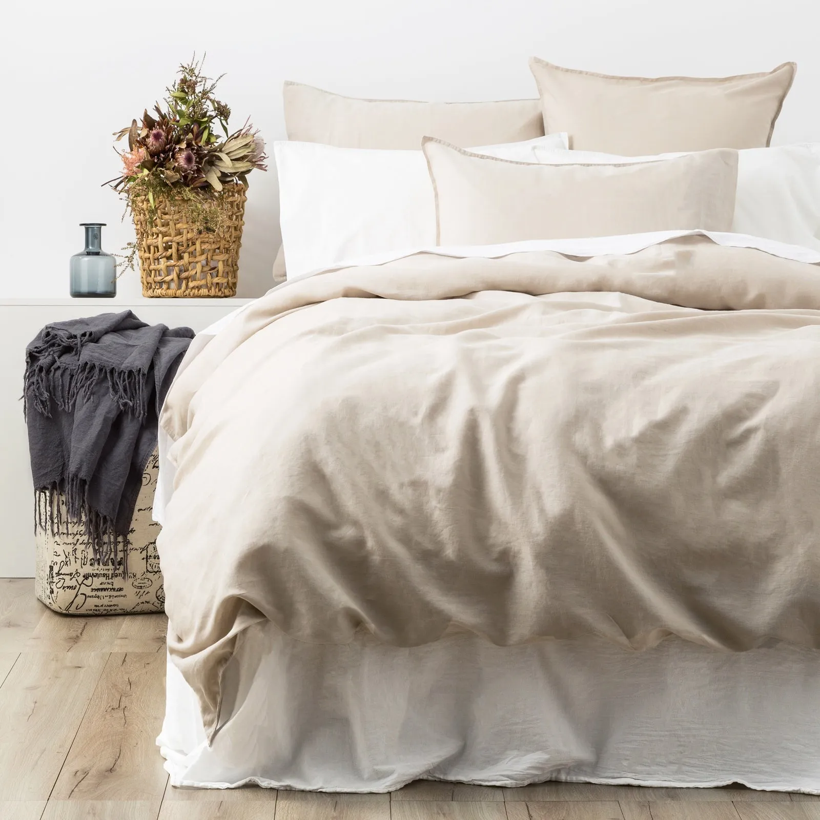Renee Taylor Cavallo Stone washed 100% Linen Quilt Cover Set - Natural