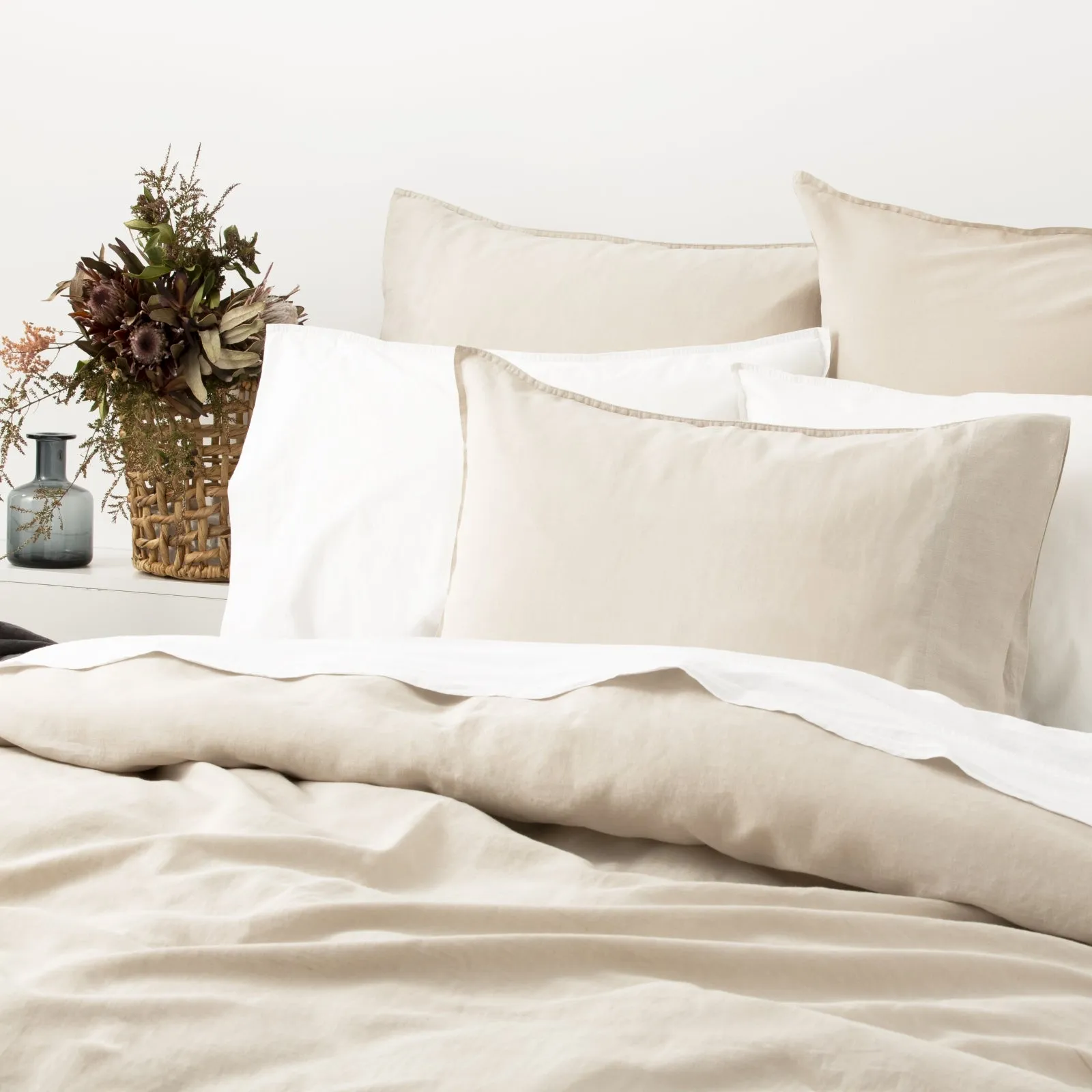 Renee Taylor Cavallo Stone washed 100% Linen Quilt Cover Set - Natural