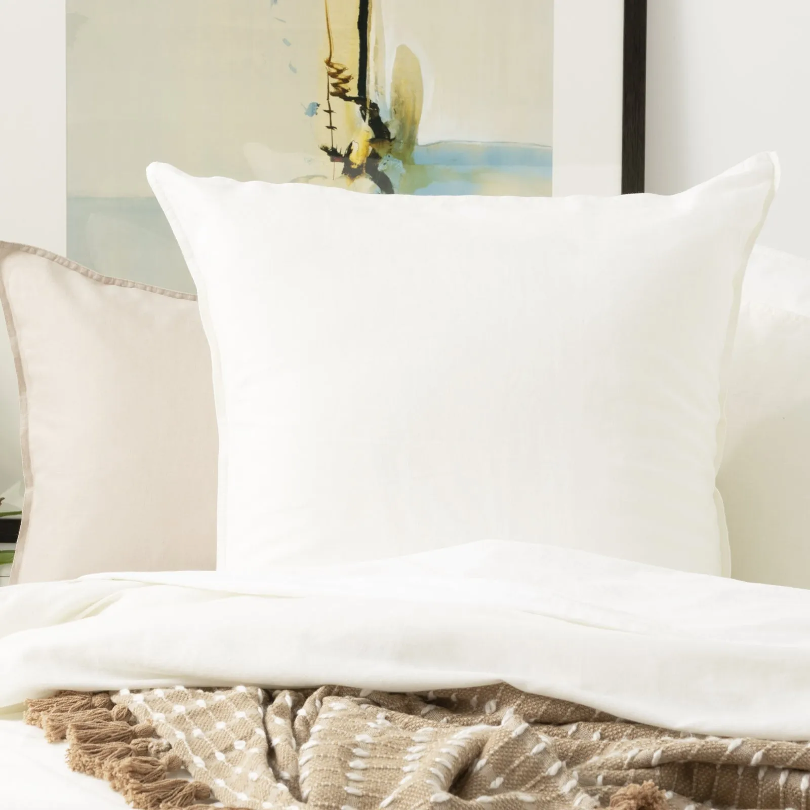 Renee Taylor Cavallo Stone washed 100% Linen Quilt Cover Set - White