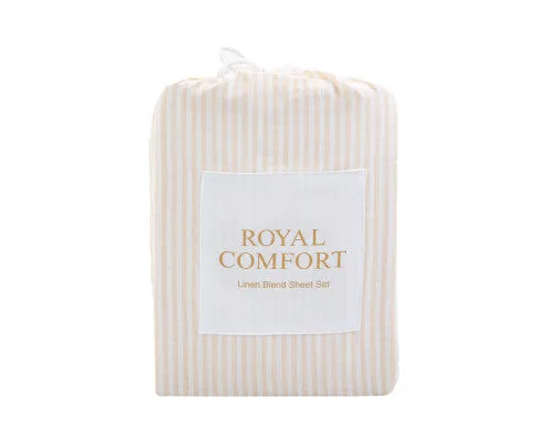 Royal Comfort Striped Flax Linen Blend Quilt Cover Set Soft Touch Bedding - Beige