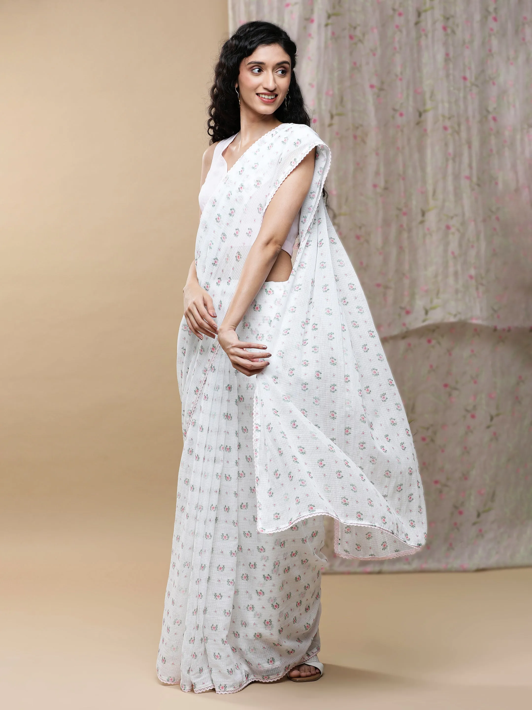 Saral Kota White Saree