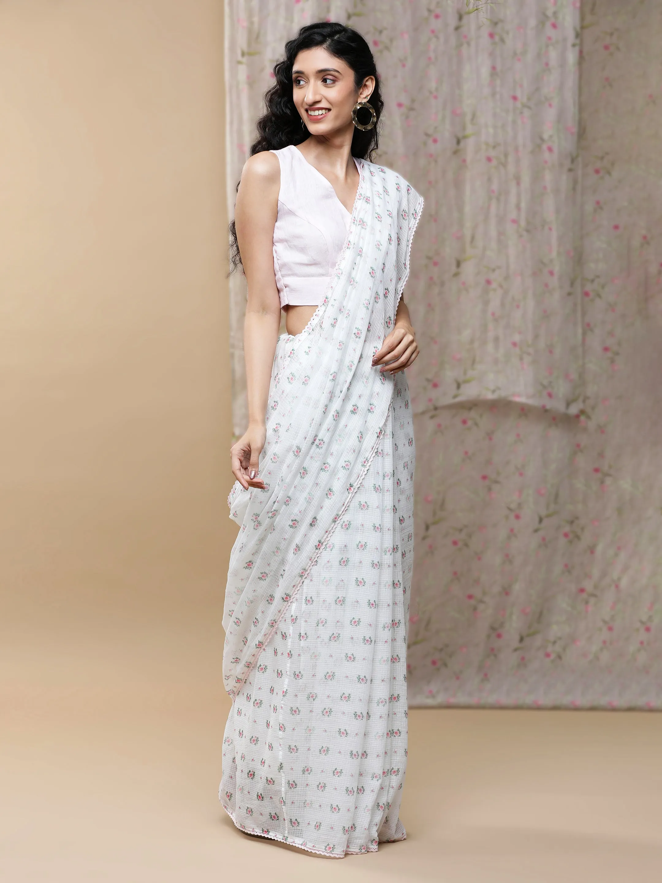 Saral Kota White Saree