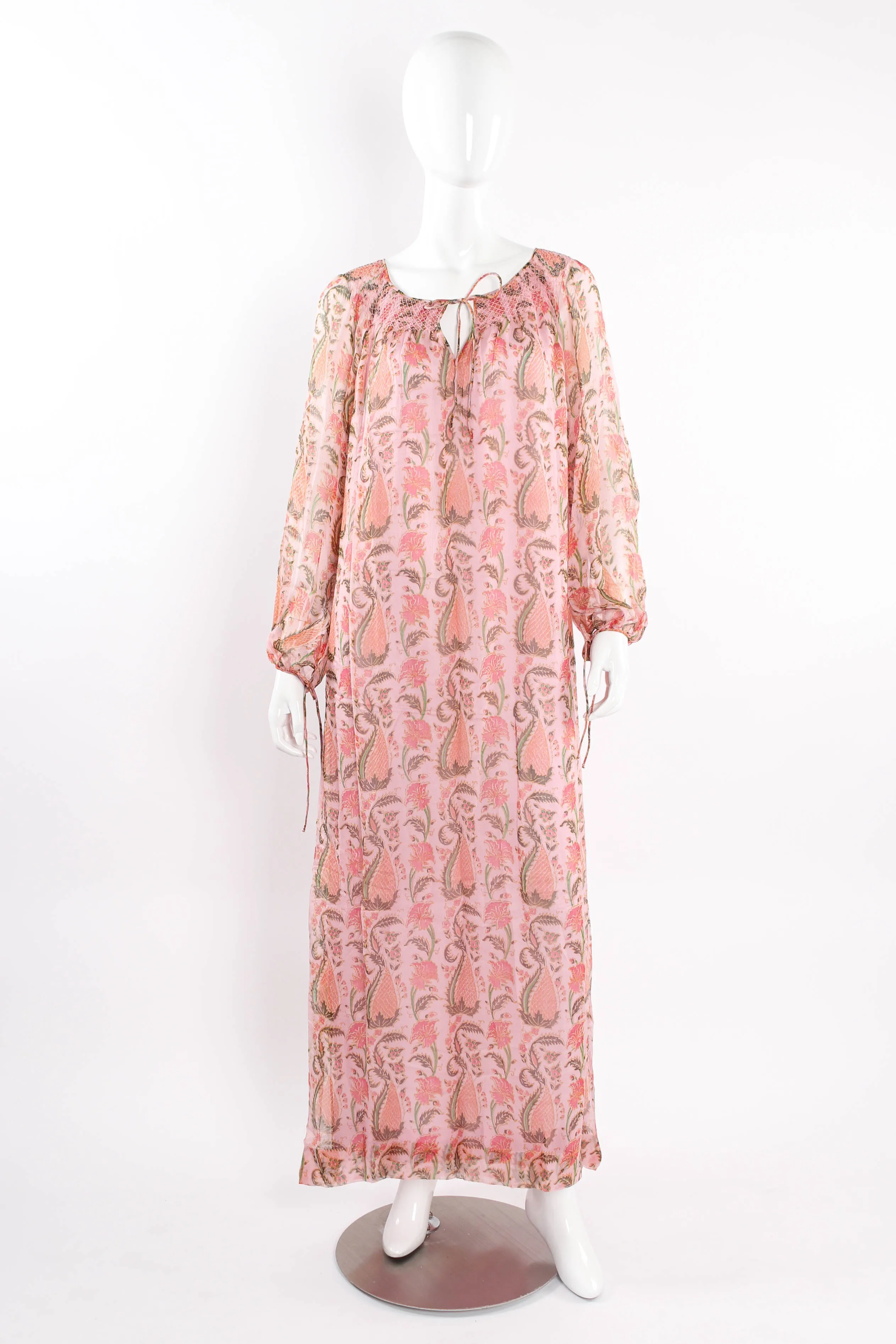 Sheer Botanical Peasant Dress