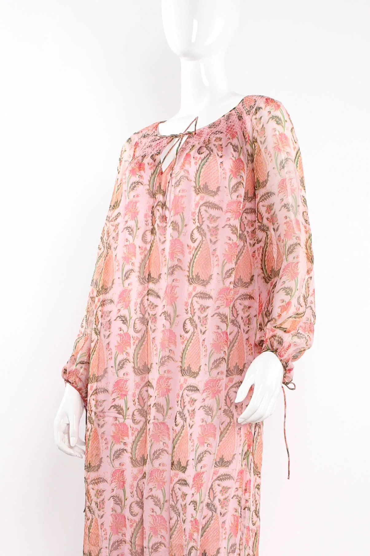 Sheer Botanical Peasant Dress