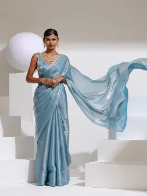 Shining Stars Sky Organza Satin Saree with Rainbow Beads and Self blouse