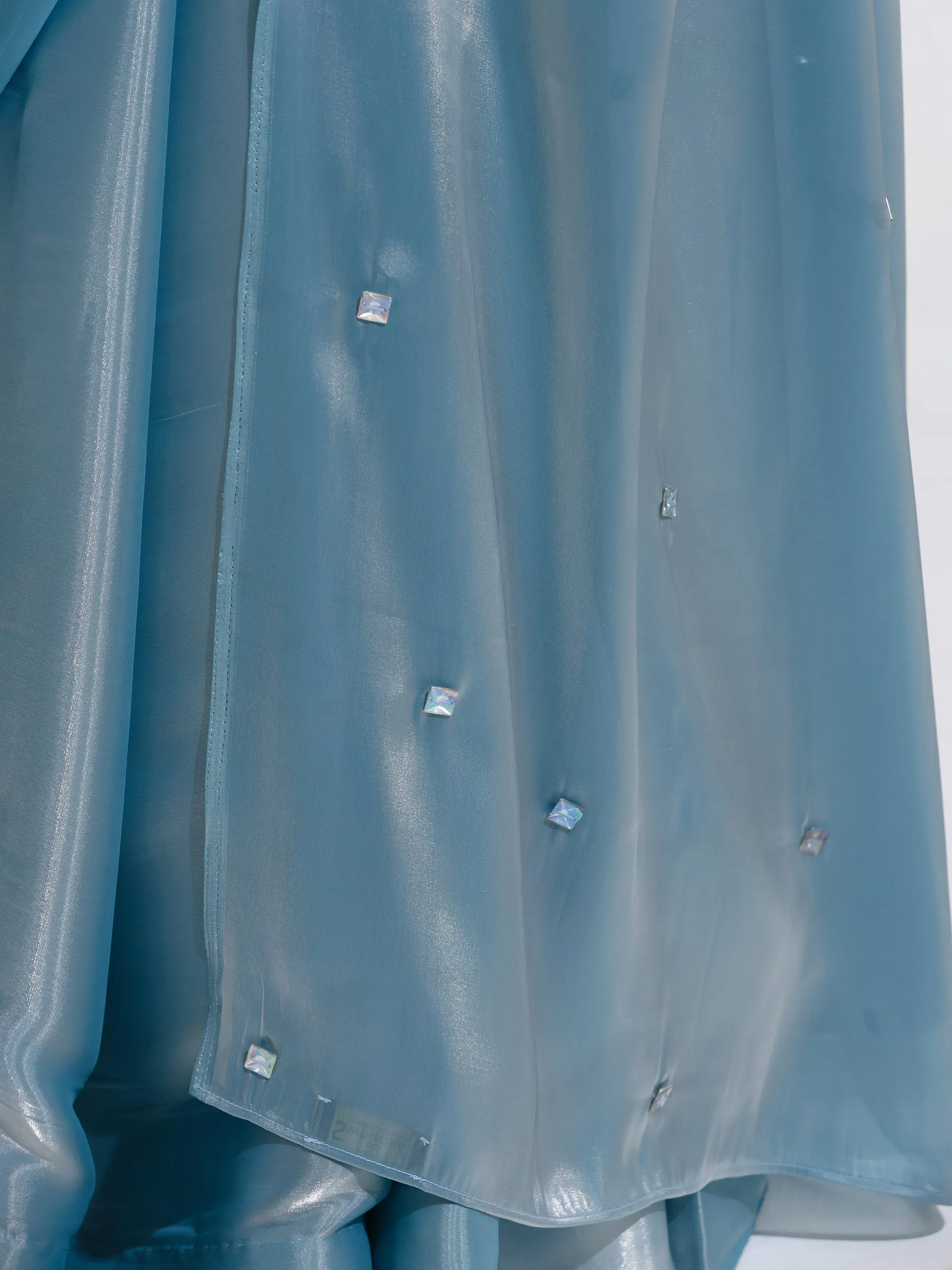 Shining Stars Sky Organza Satin Saree with Rainbow Beads and Self blouse