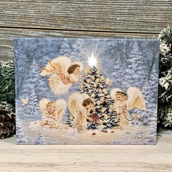 Silent Night Gentle Light Lighted Mini Tabletop Canvas Picture 8 x 6"