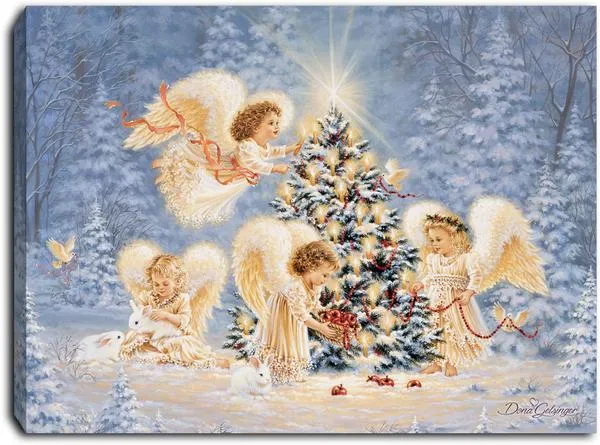 Silent Night Gentle Light Lighted Mini Tabletop Canvas Picture 8 x 6"