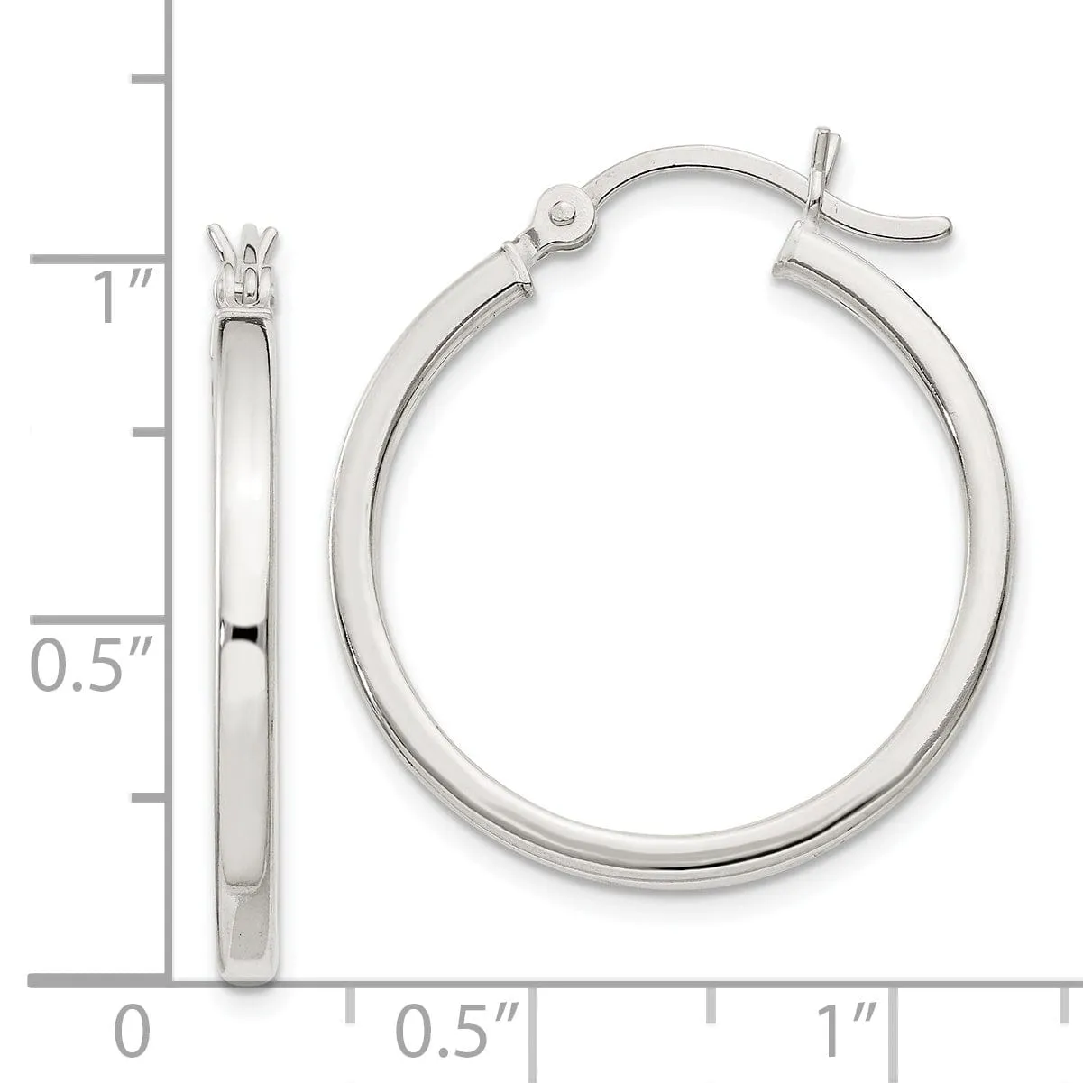 Silver Polished Hollow Hoop Hinged Back Earring