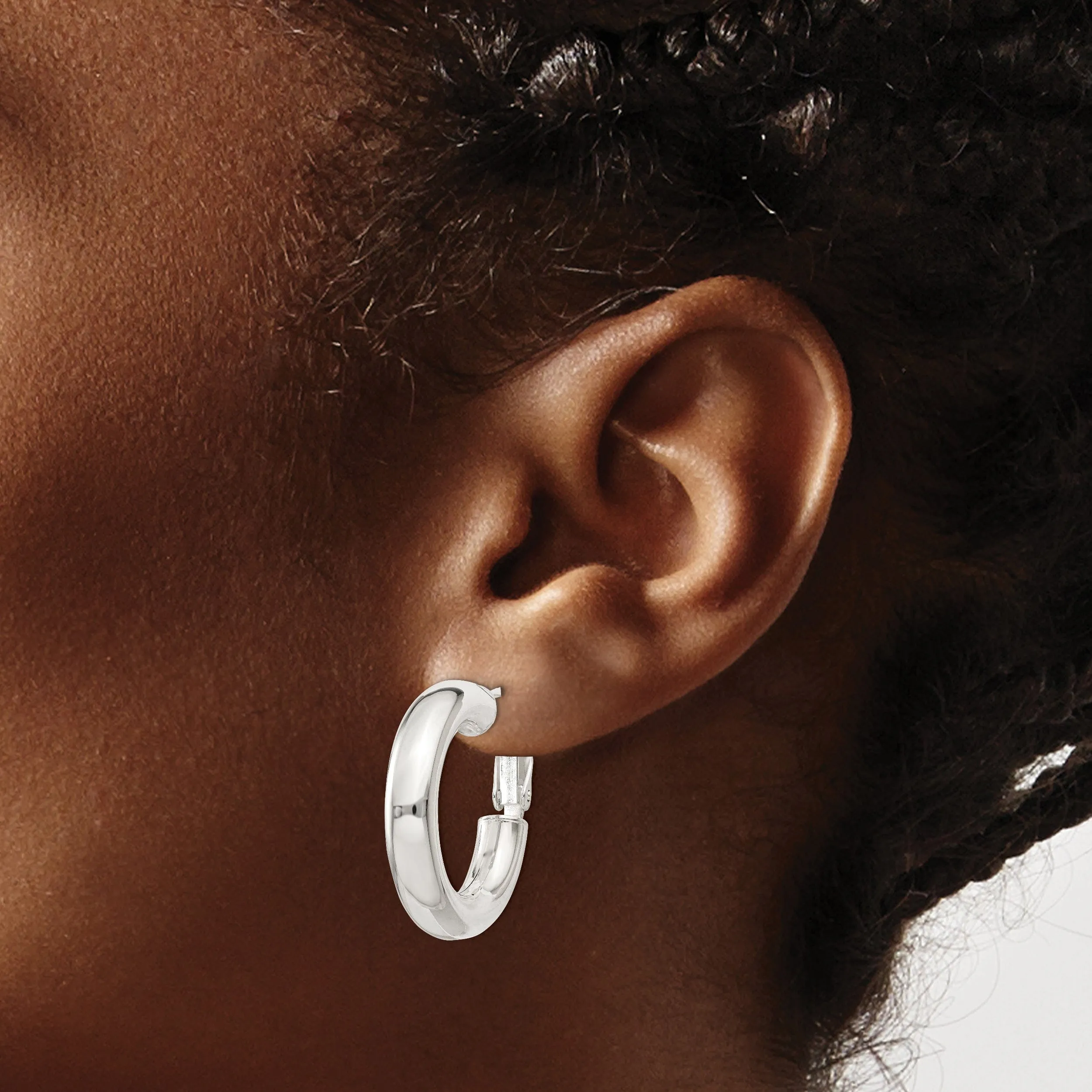 Silver Polished Hollow Hoop Hinged Back Earring