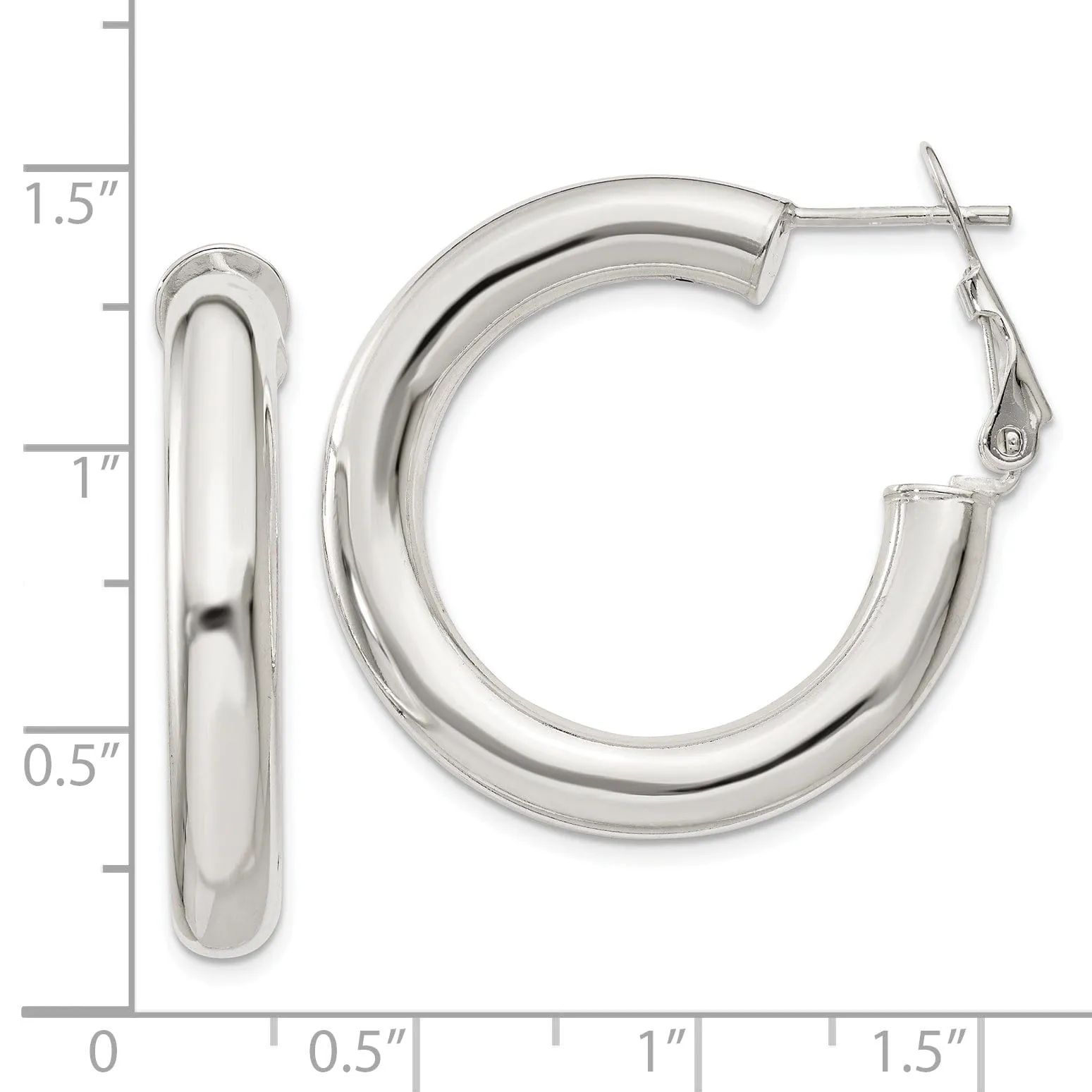 Sterling Silver Hollow Omega Back Hoop Earrings