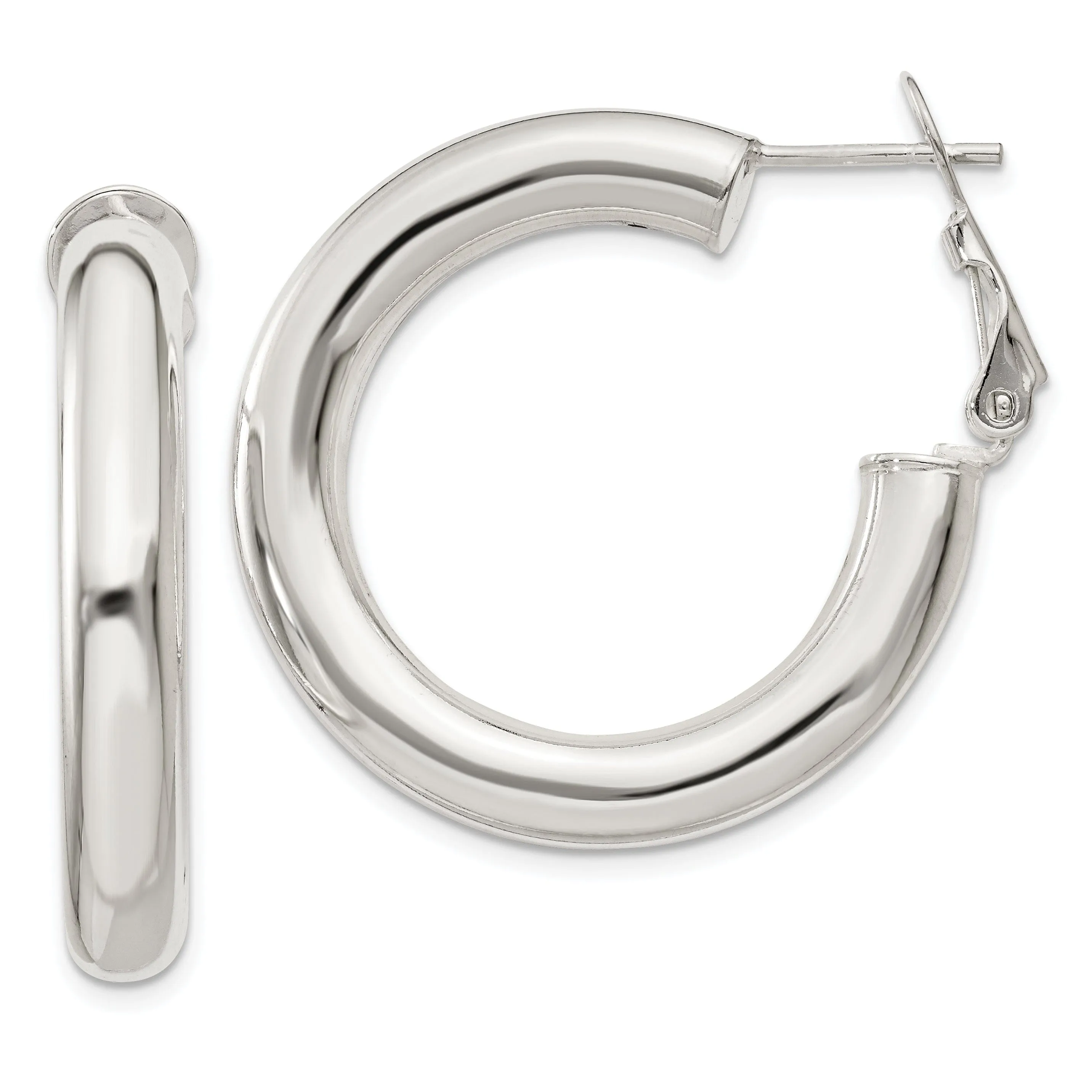 Sterling Silver Hollow Omega Back Hoop Earrings