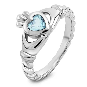 Sterling Silver Twisted Shank Sky Blue CZ ULS-16424SB Claddagh Ring