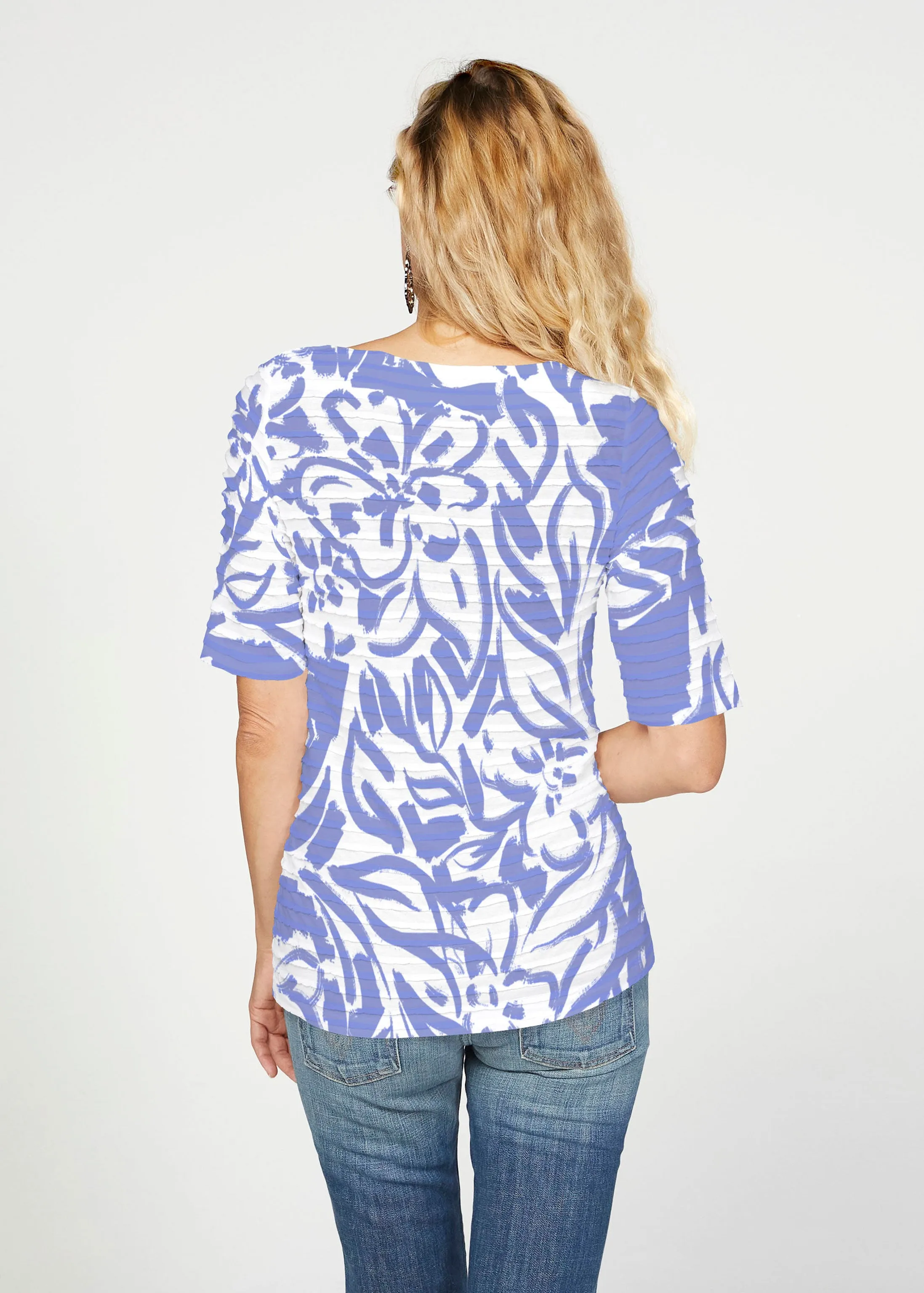 Summer Breeze Perri (8164) ~ Banded Elbow Sleeve Boat Neck Top