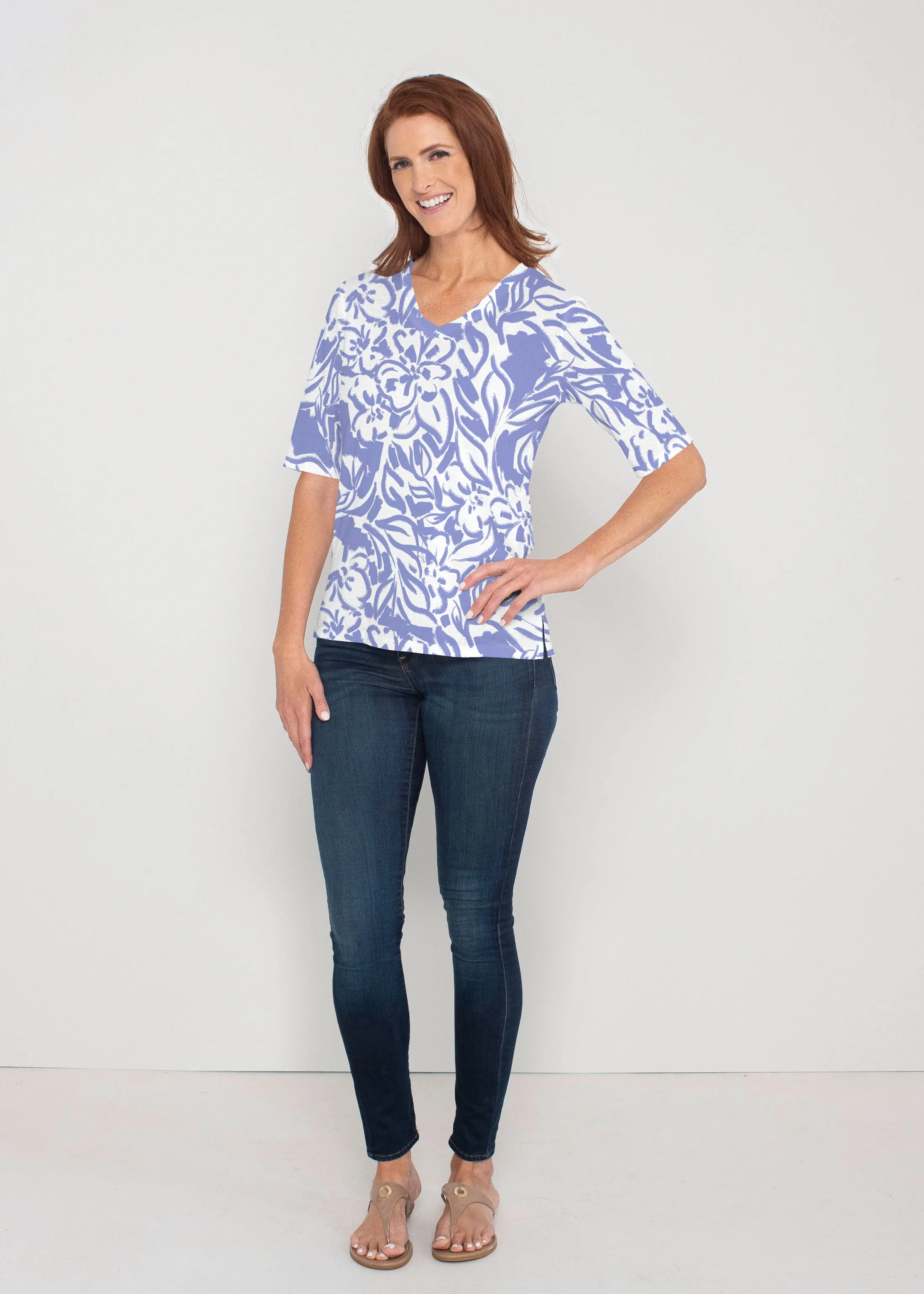 Summer Breeze Perri (8164) ~ Signature Elbow Sleeve V-Neck Top