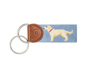 Yellow Lab Needlepoint Keychain (Light Blue)